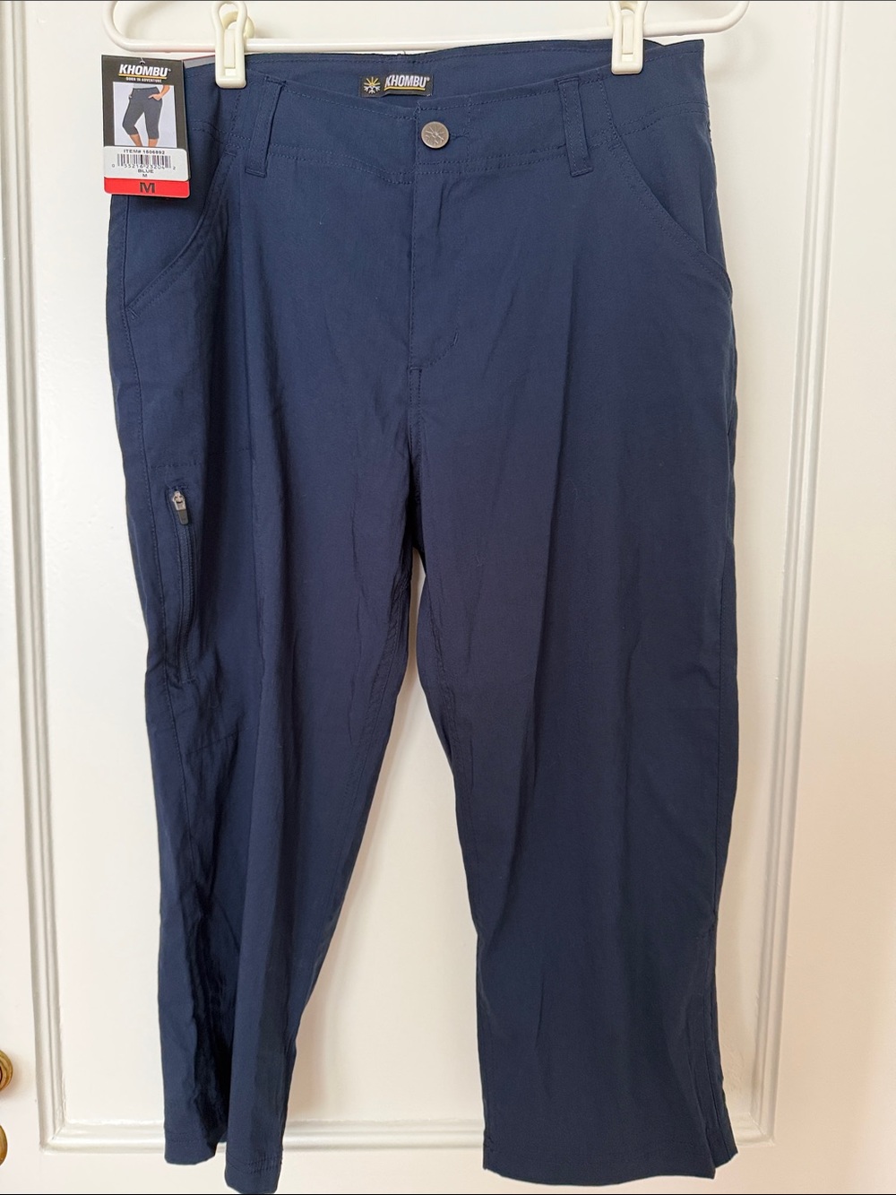 Khombu Navy Blue Cargo Travel Pants zip pocket cropped lightweight